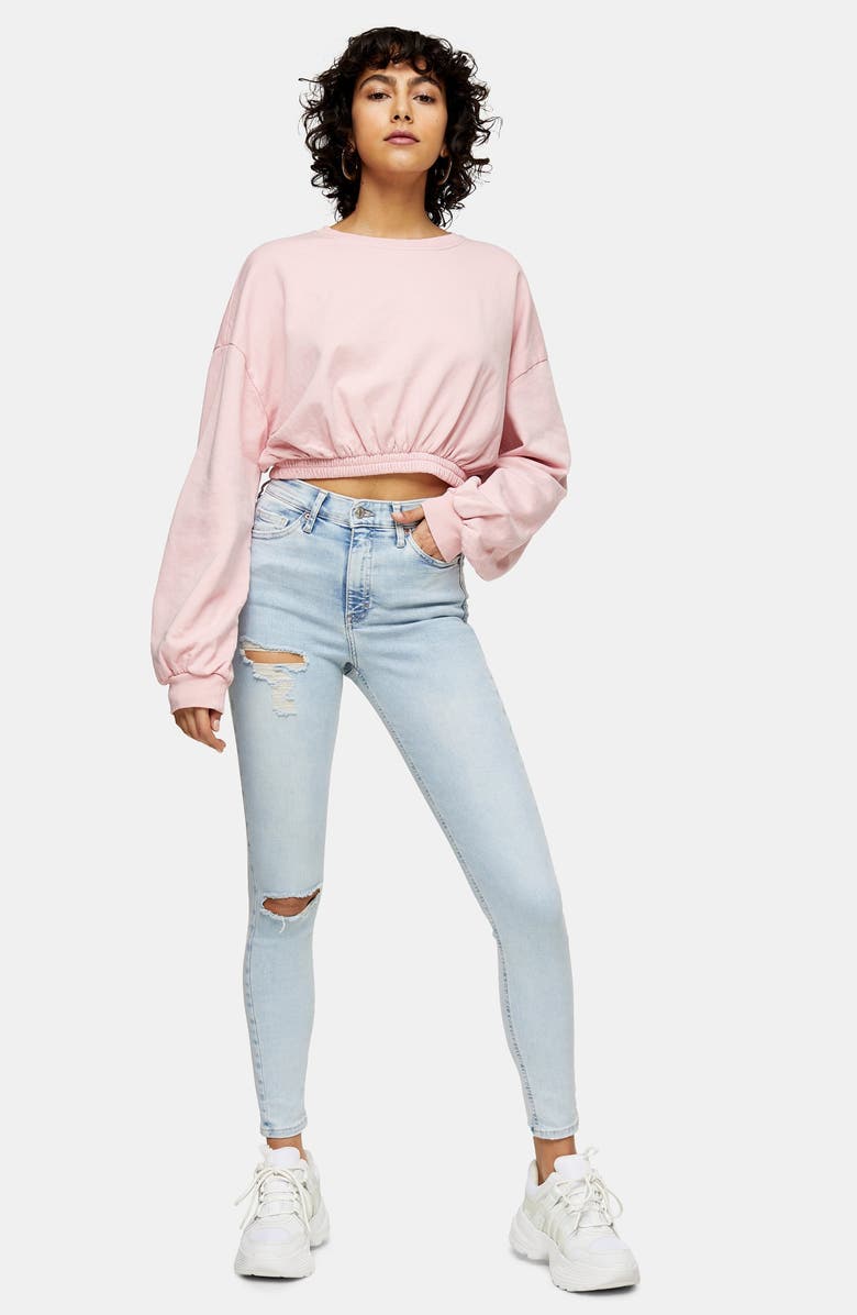Topshop Jamie Brooklyn Rip High Waist Skinny Jeans, Alternate, color,