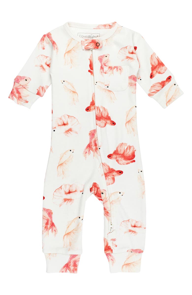 L'ovedbaby Organic Cotton Zip Romper, Main, color, Goldfish