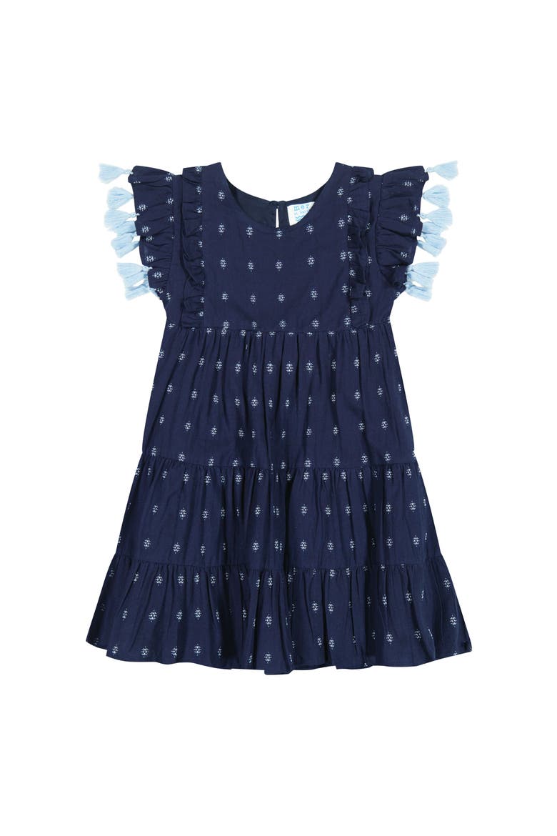 Sophie Girl's Tassel Dress Navy Turquoise Swiss Dot, Main, color, Navy Turquoise Swiss Dot