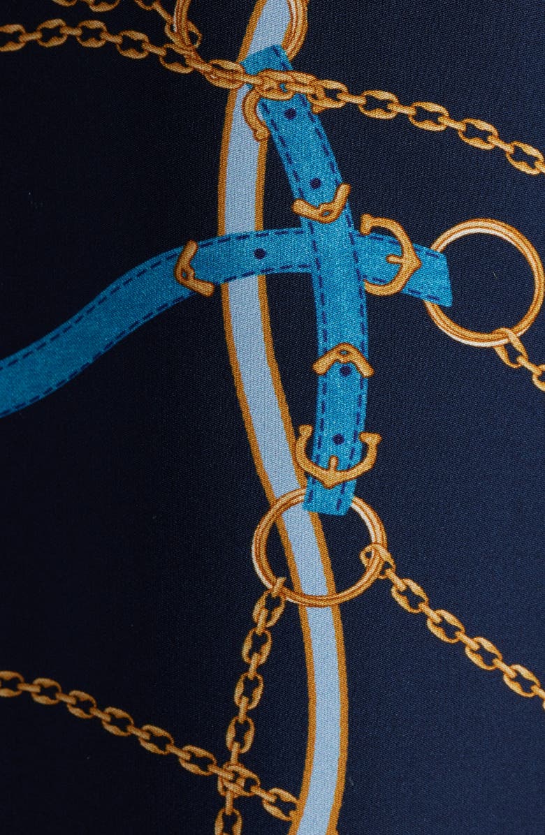 Elie Tahari The Raquel Placed Floral Long Sleeve Silk Blend Dress, Alternate, color, Denim Chain Print