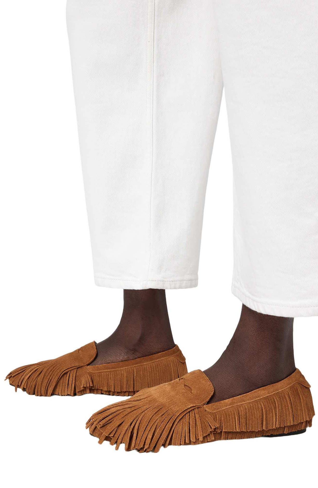 AllSaints Sandy Fringe Loafer, Alternate, color, Tan Brown