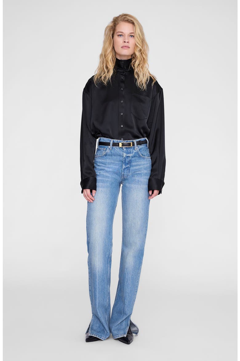 Scott Cropped Satin Shirt, Alternate, color, Black