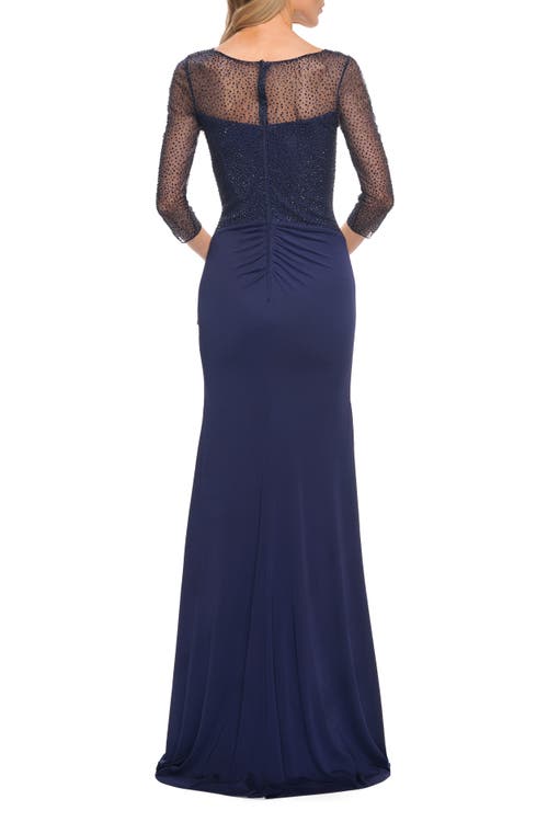 LA FEMME LA FEMME JERSEY LONG DRESS WITH BEADING AND RUFFLE SKIRT