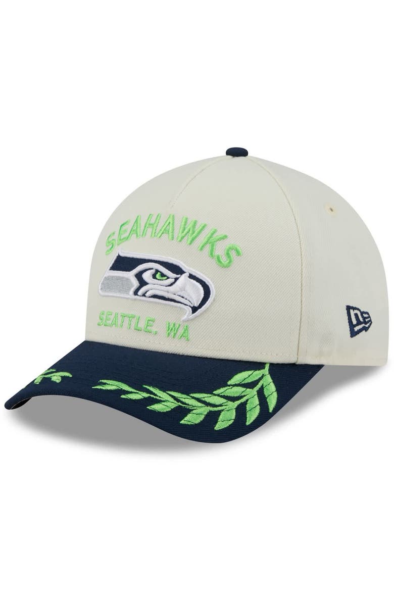 New Era Men's New Era Cream/College Navy Seattle Seahawks 2025 NFL Draft 9FORTY A-Frame M-Crown Adjustable Hat, Main, color, Cream