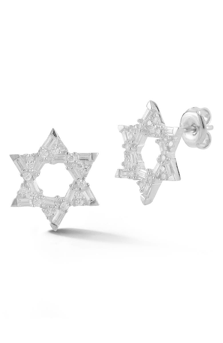 SPHERA MILANO Rhodium Plated Sterling Silver CZ Star of David Stud Earrings, Main, color, 