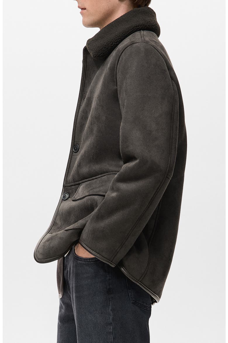 Faux Suede & Faux Shearling Collar Jacket, Alternate, color, CHOCOLATE TRUFFLE / GREY