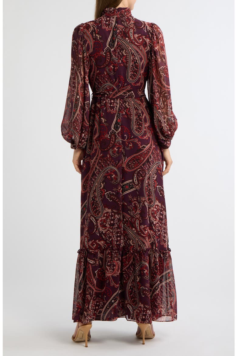 Long Sleeve Paisley Print Maxi Dress, Alternate, color, BLACK RED MULTI