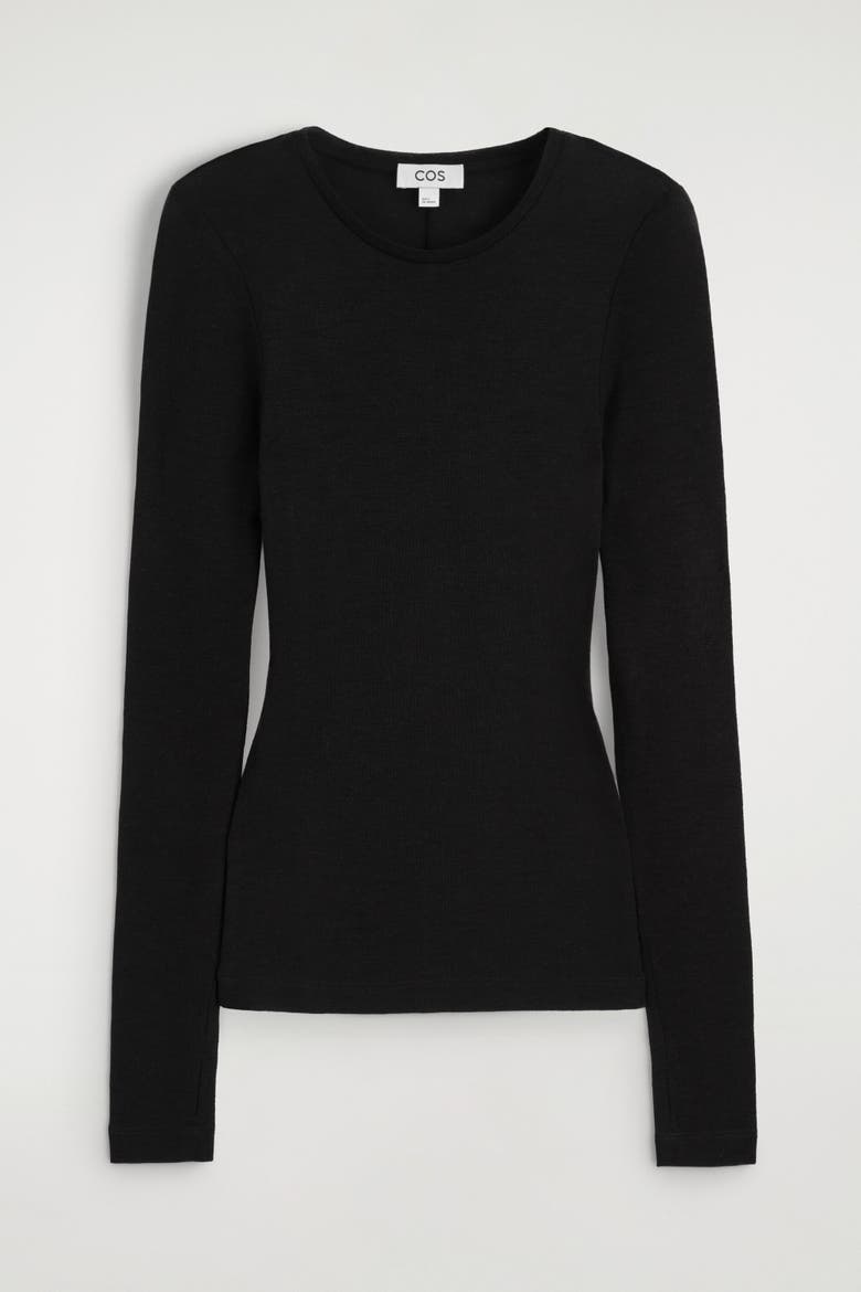 Slim Merino Wool Top, Alternate, color, BLACK