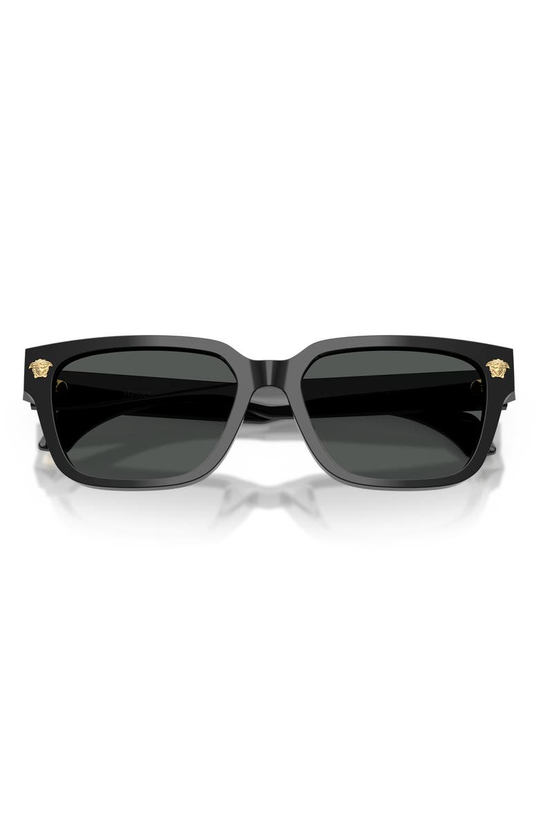 Versace 56mm Rectangular Sunglasses, Alternate, color, Black / Dark Grey