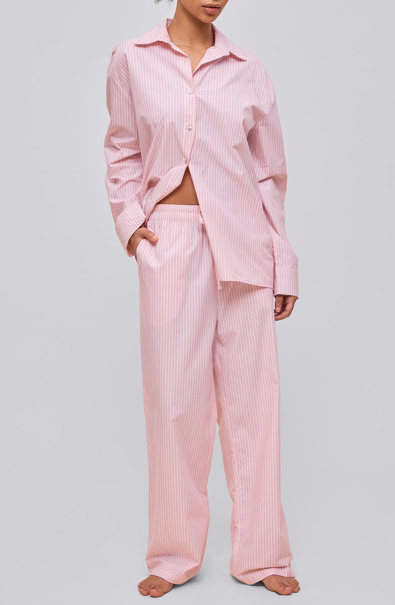 Papinelle Stripe Cotton Poplin Pajamas, Main, color, Pink
