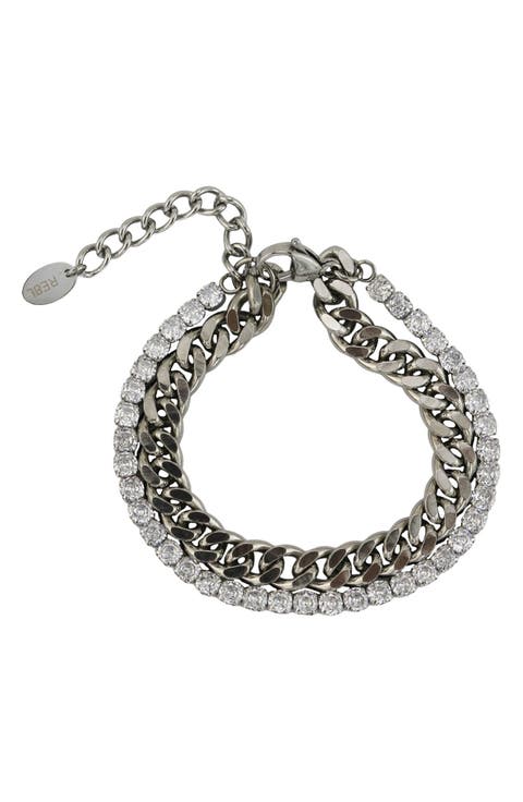 Cubic Zirconia & Curb Chain Layered Bracelet
