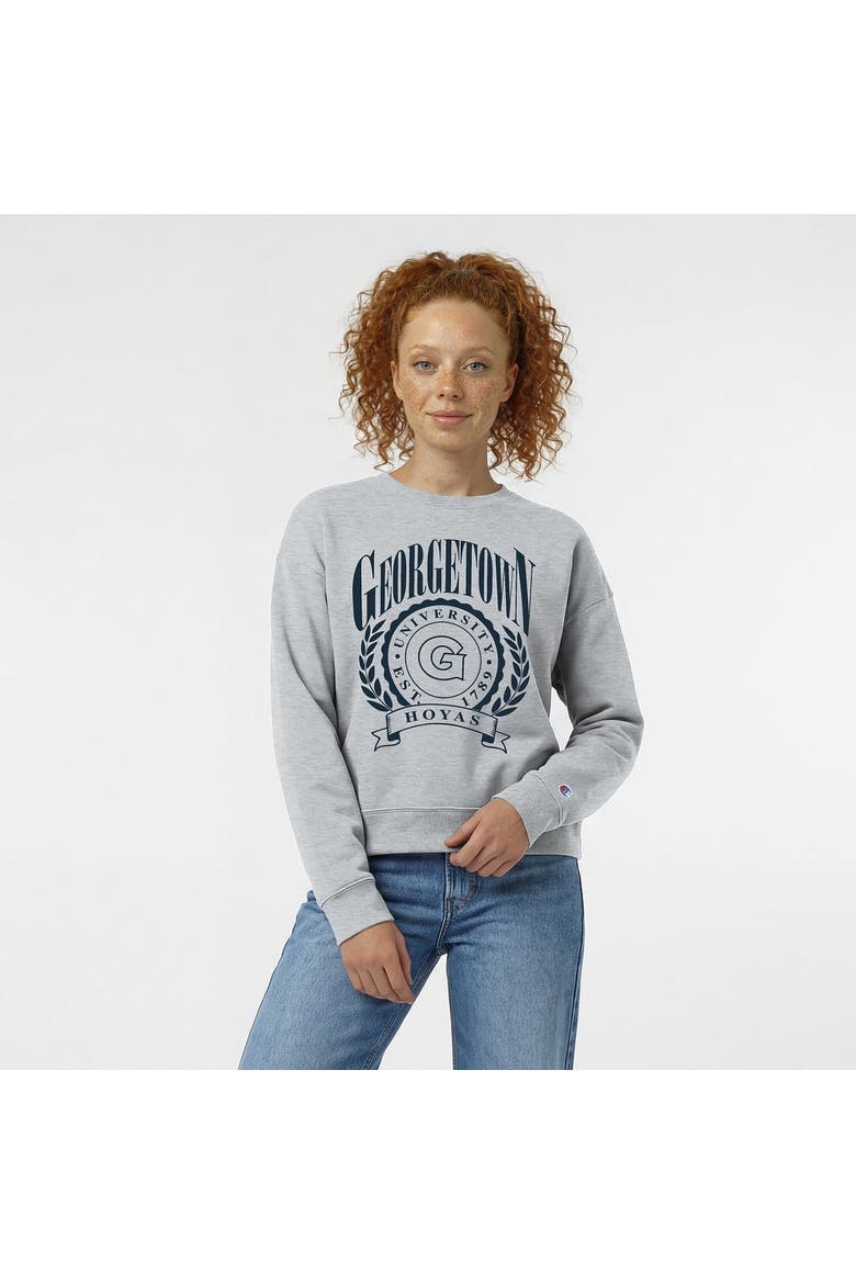 Women's Champion  Heather Gray Georgetown Hoyas Academic Crest Powerblend Crewneck Sweatshirt, Main, color, Heather Gray