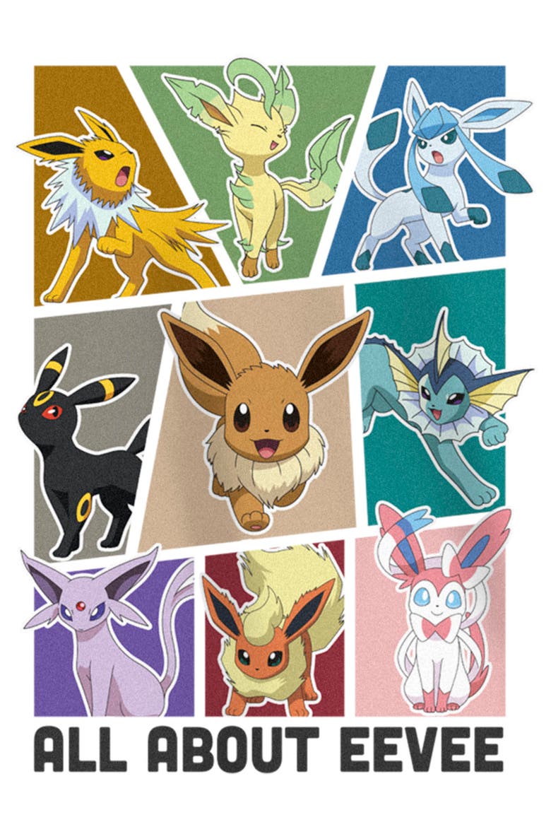Girl's Pokemon All About Eevee Eeveeloution  Graphic T-Shirt, Alternate, color, White