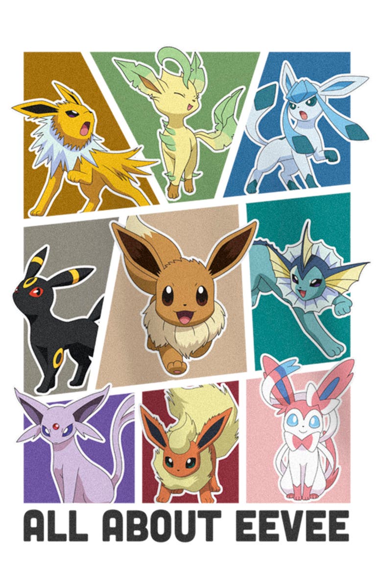 POKEMON Girl's Pokemon All About Eevee Eeveeloution Graphic T-Shirt, Alternate, color, White