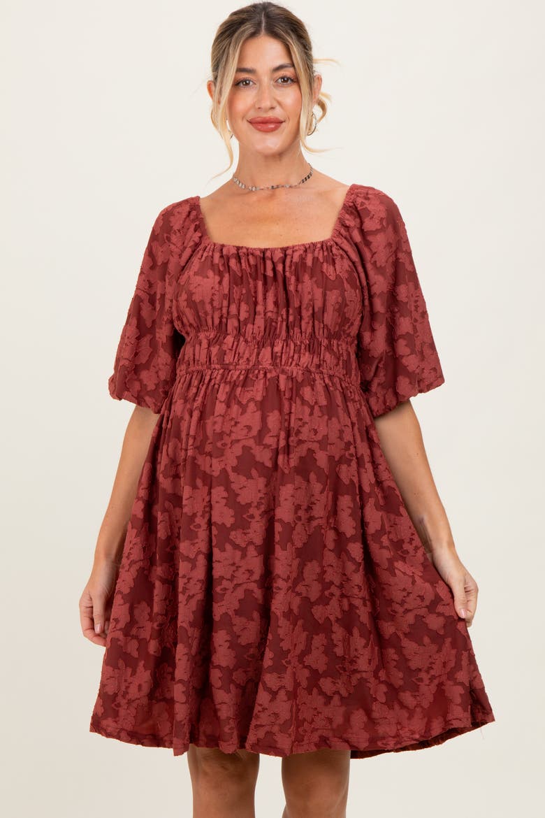 Floral Square Neck Dress, Alternate, color, Burgundy