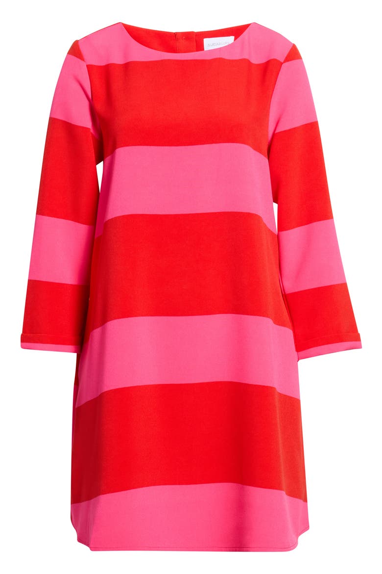 Lolli Stripe Long Sleeve Shift Dress, Main, color, FUCHSIA-RED