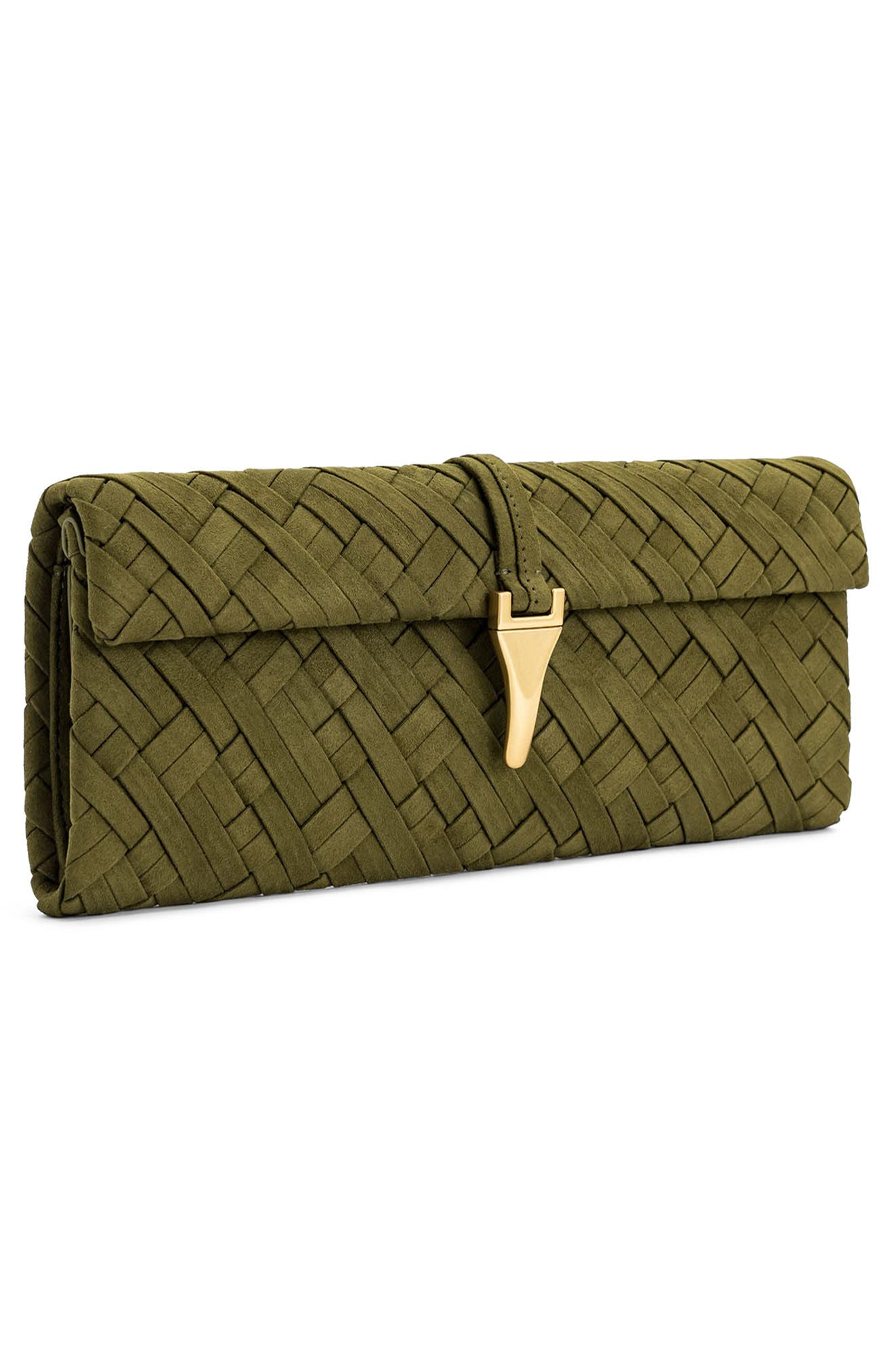Zaria Woven Clutch, Alternate, color, DARK OLIVE