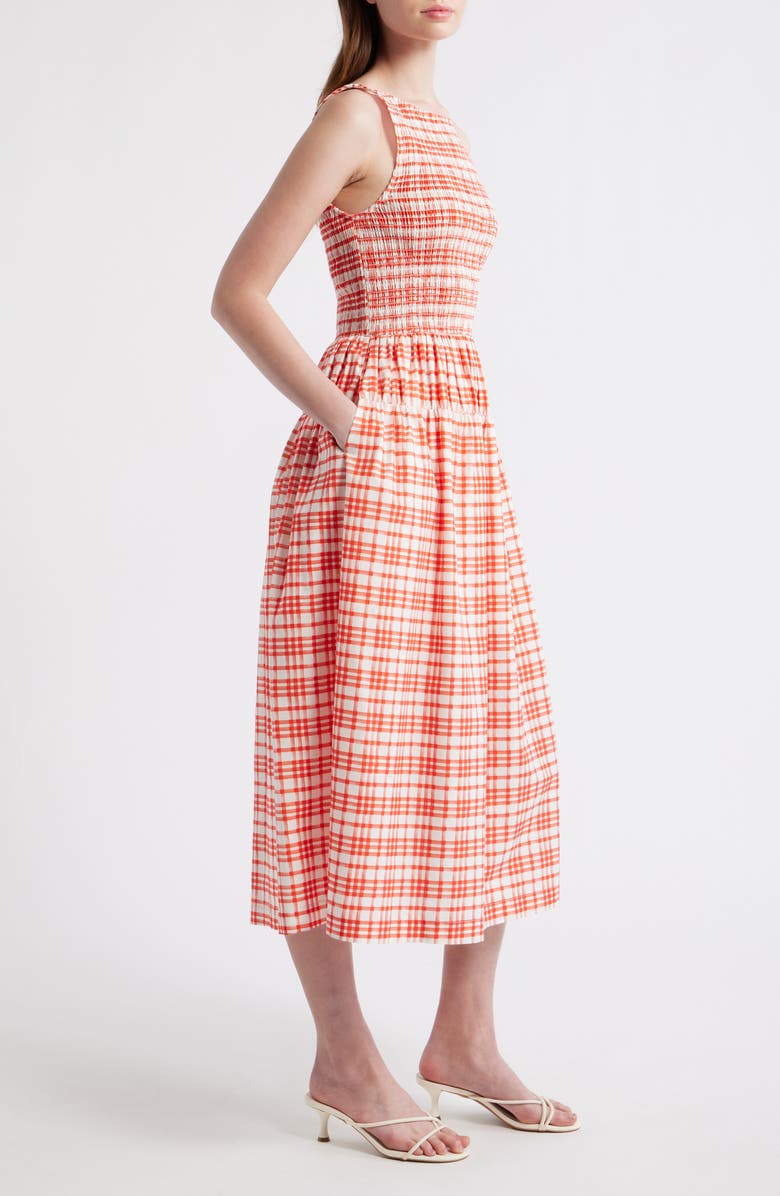 ZOE AND CLAIRE Smocked Plaid Sleeveless Midi Dress, Alternate, color, Red