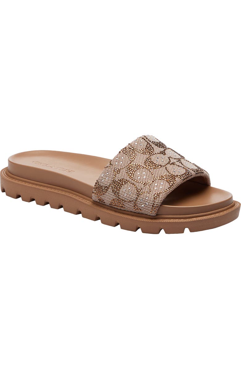 COACH Brynn Signature Crystal Jacquard Slide Sandal, Main, color, Tan