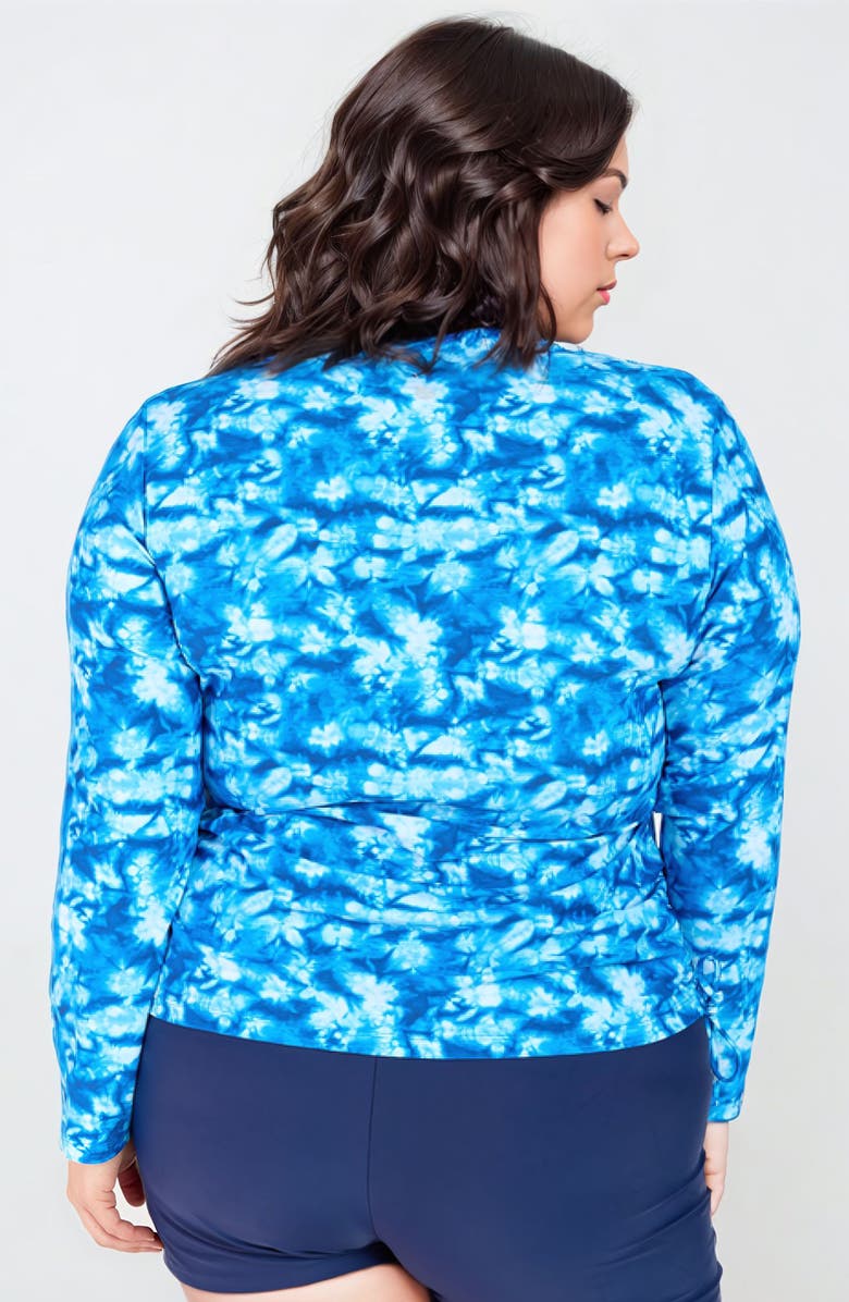 Calypsa Plus Size Half-Zip Nora Swim Top, Alternate, color, Blue Tie Dye