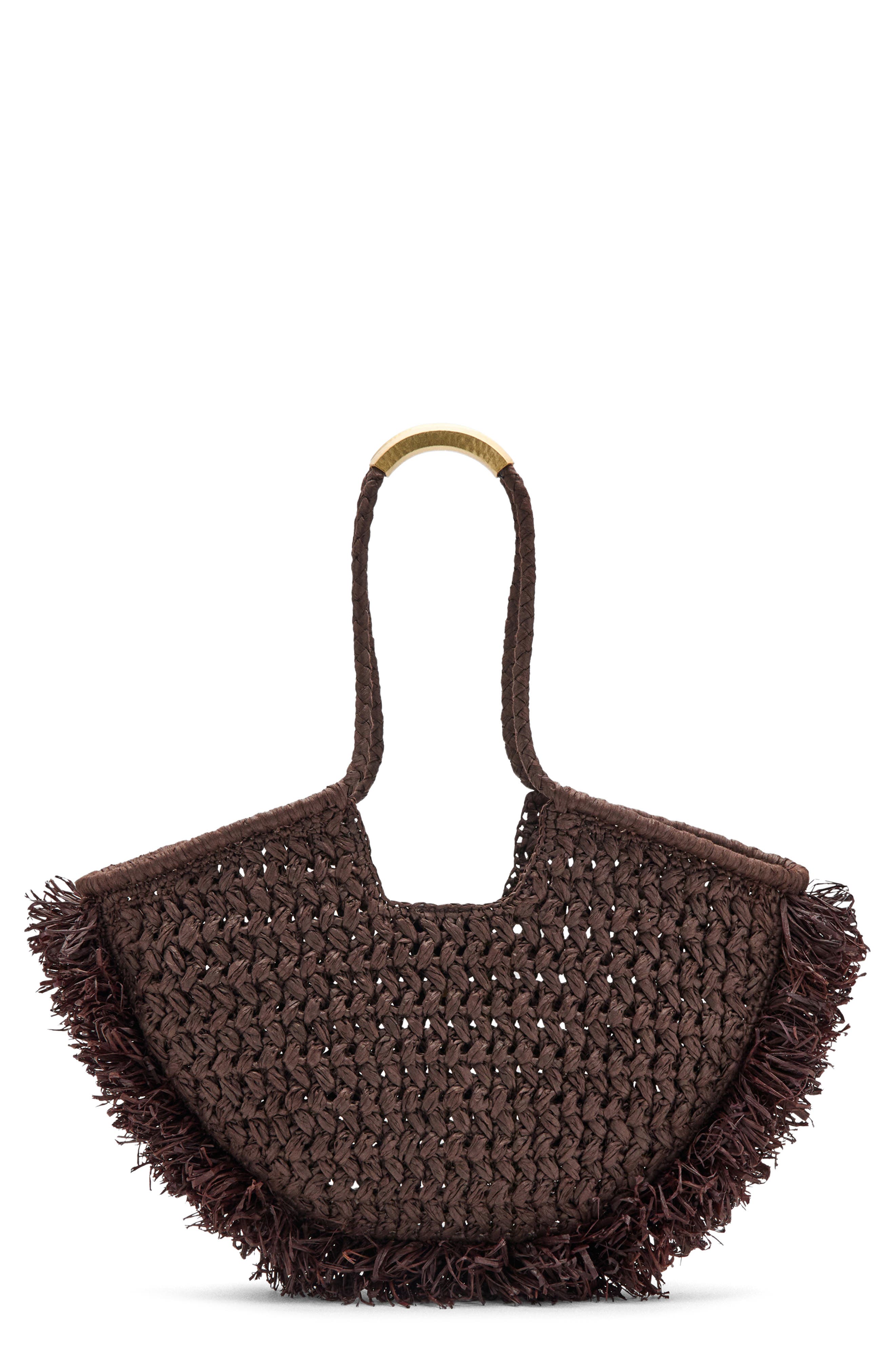 Natural Fiber Shoulder Bag, Main, color, CHOCOLATE