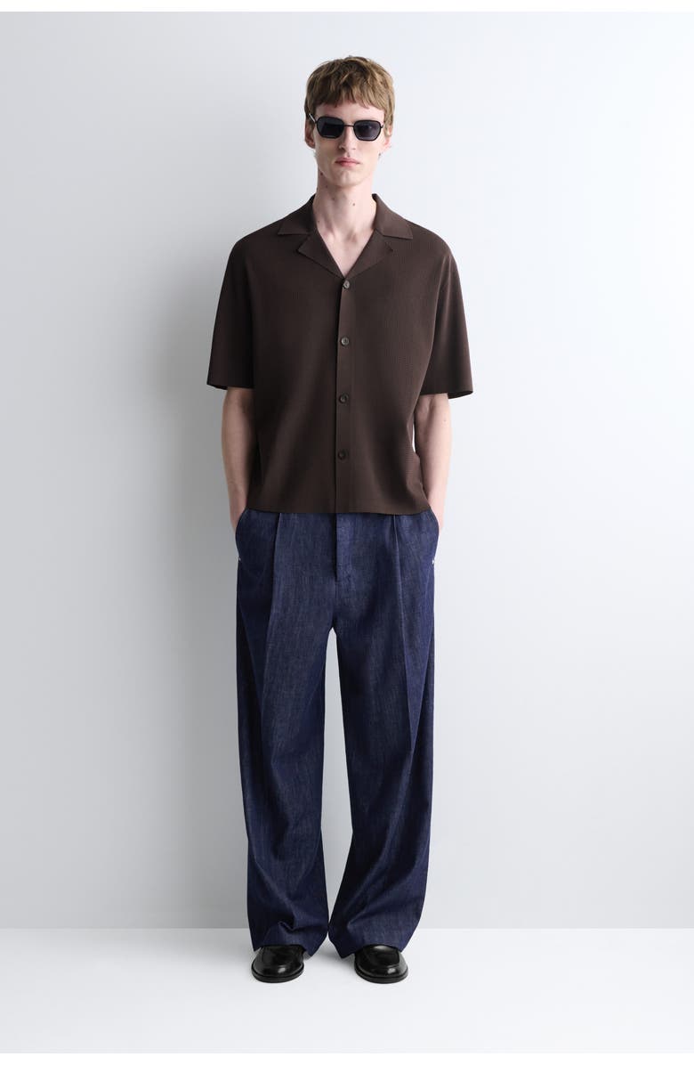 COS Perforated Knitted Short-Sleeved Shirt, Alternate, color, Dark Brown