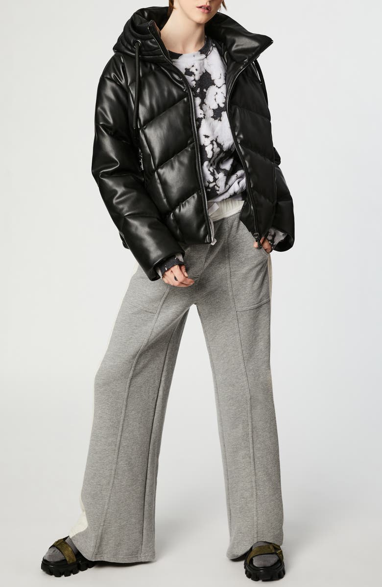 BERNIE Faux Leather Hooded Puffer Coat, Alternate, color,