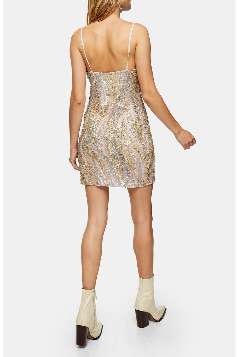 Evelyn Sequin Mini Slipdress, Alternate, color, NUDE
