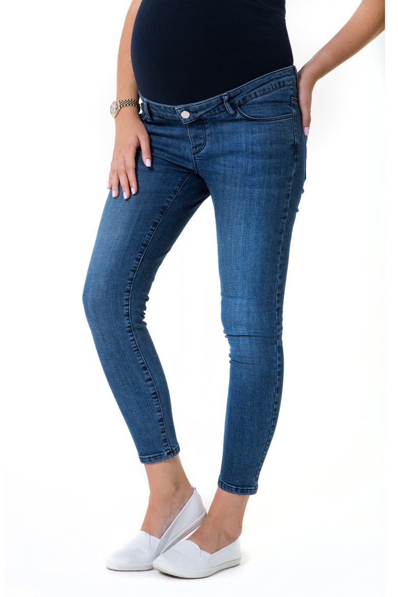 Skinny Foldover Waistband Maternity Jeans, Main, color, DENIM BLUE