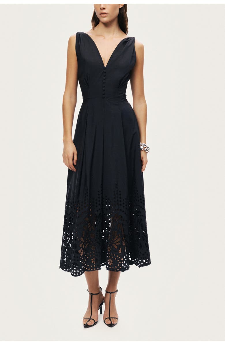 Nocturne Sleeveless Embroidered Midi Dress, Alternate, color, Black