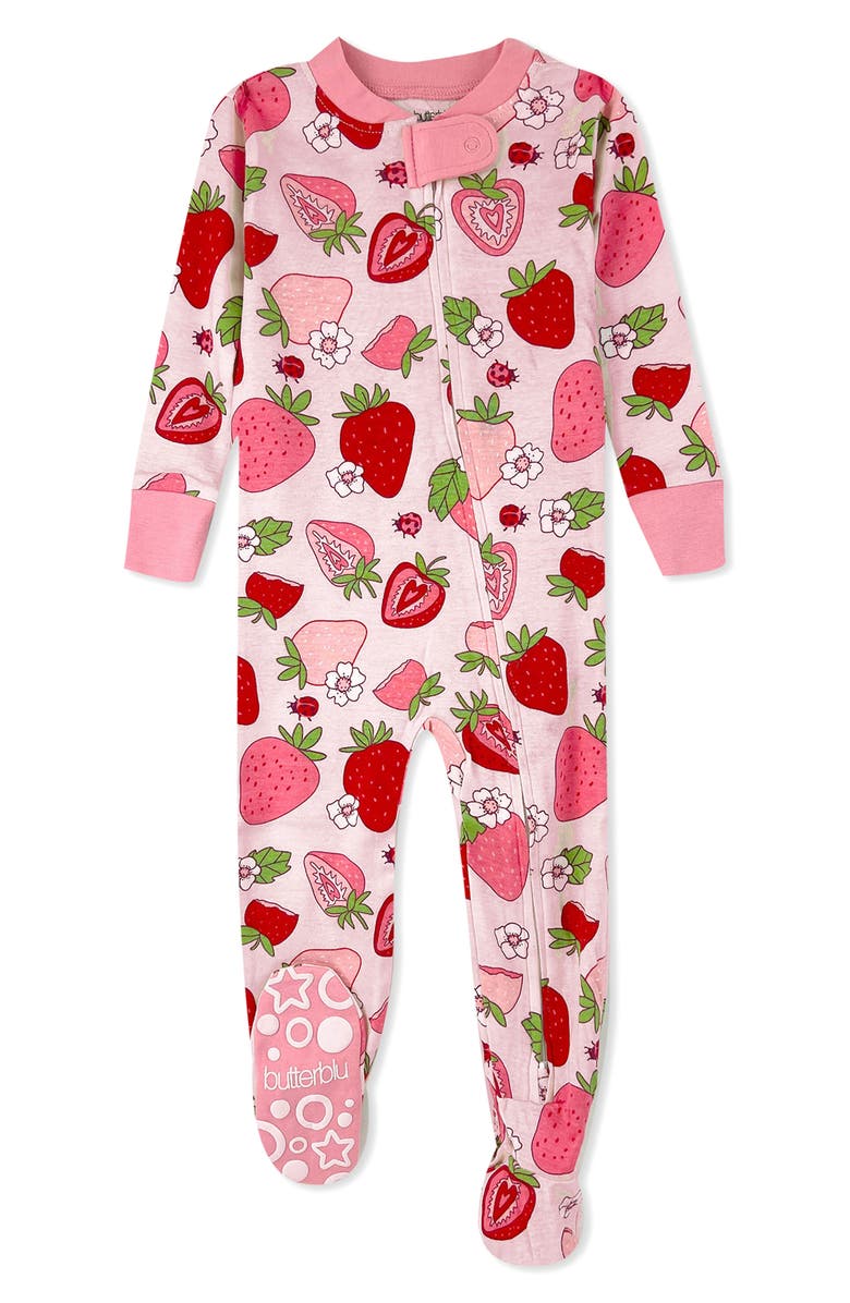 BUTTERBLU Cruz One-Piece Organic Cotton Footie Pajamas, Main, color, Berry Best