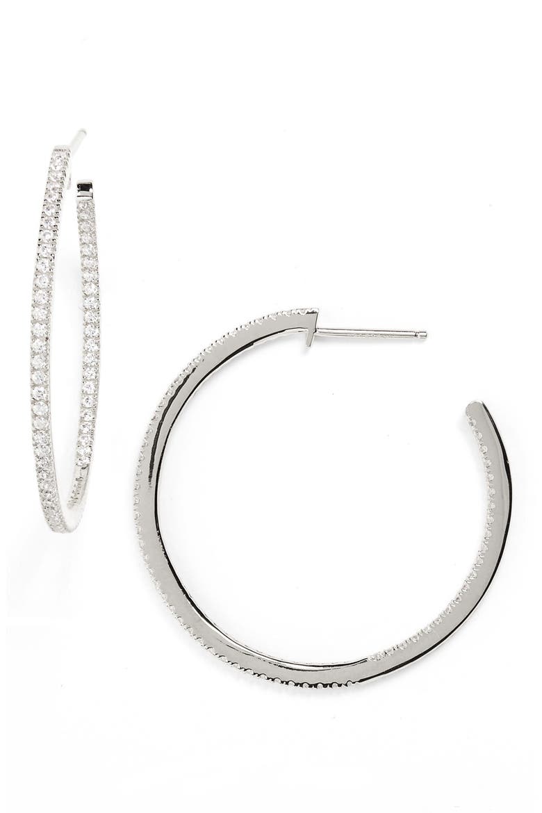 Inside Out Hoop Earrings, Main, color, CLEAR- SILVER