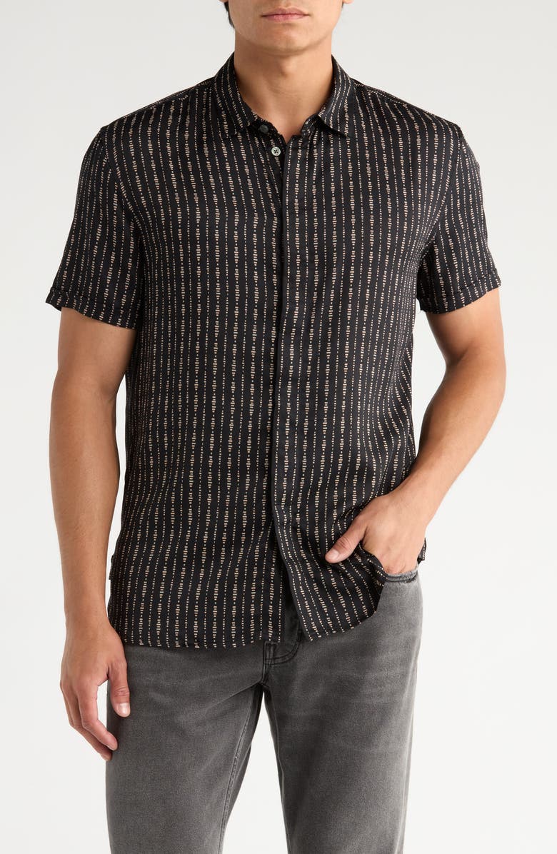 John Varvatos Loren Stripe Short Sleeve Button-Up Shirt, Main, color, Black