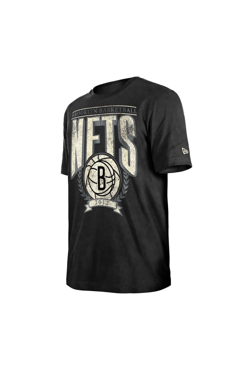 New Era Men's New Era  Black Brooklyn Nets Throwback Vintage Boxy Mineral Wash T-Shirt, Alternate, color, Black