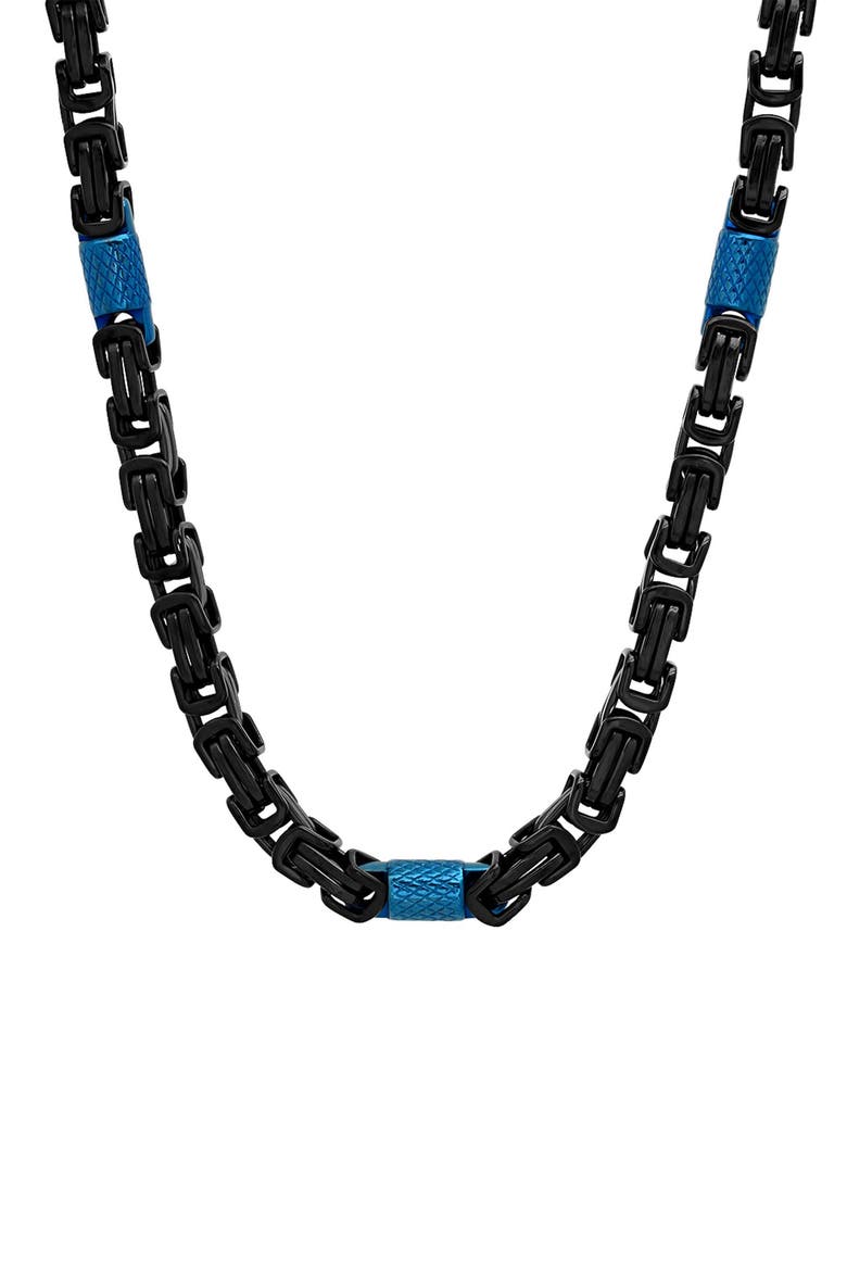 Men's Two Tone Byzantine Chain Necklace, Main, color, BLACK/BLUE