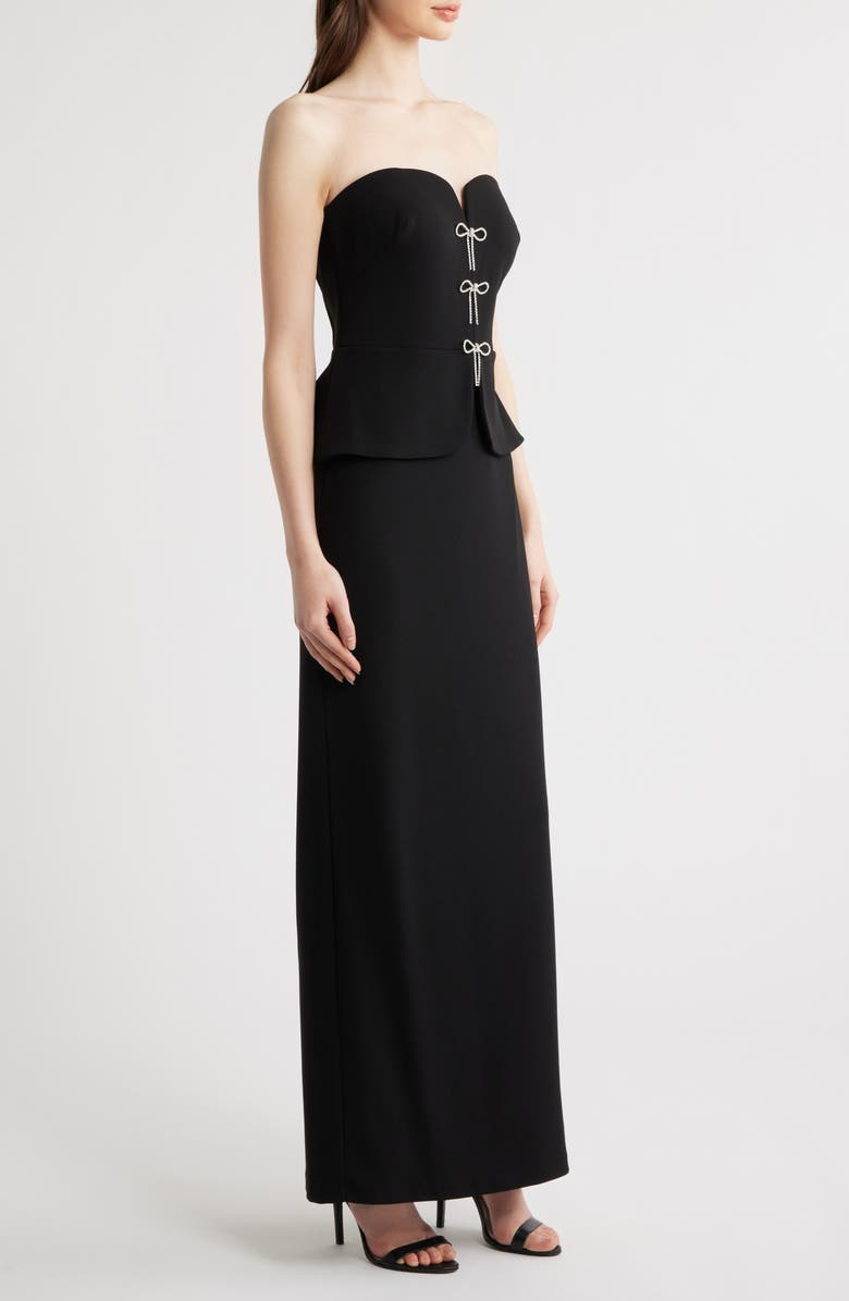 Eliza J Rhinestone Bow Strapless Gown, Alternate, color, Black