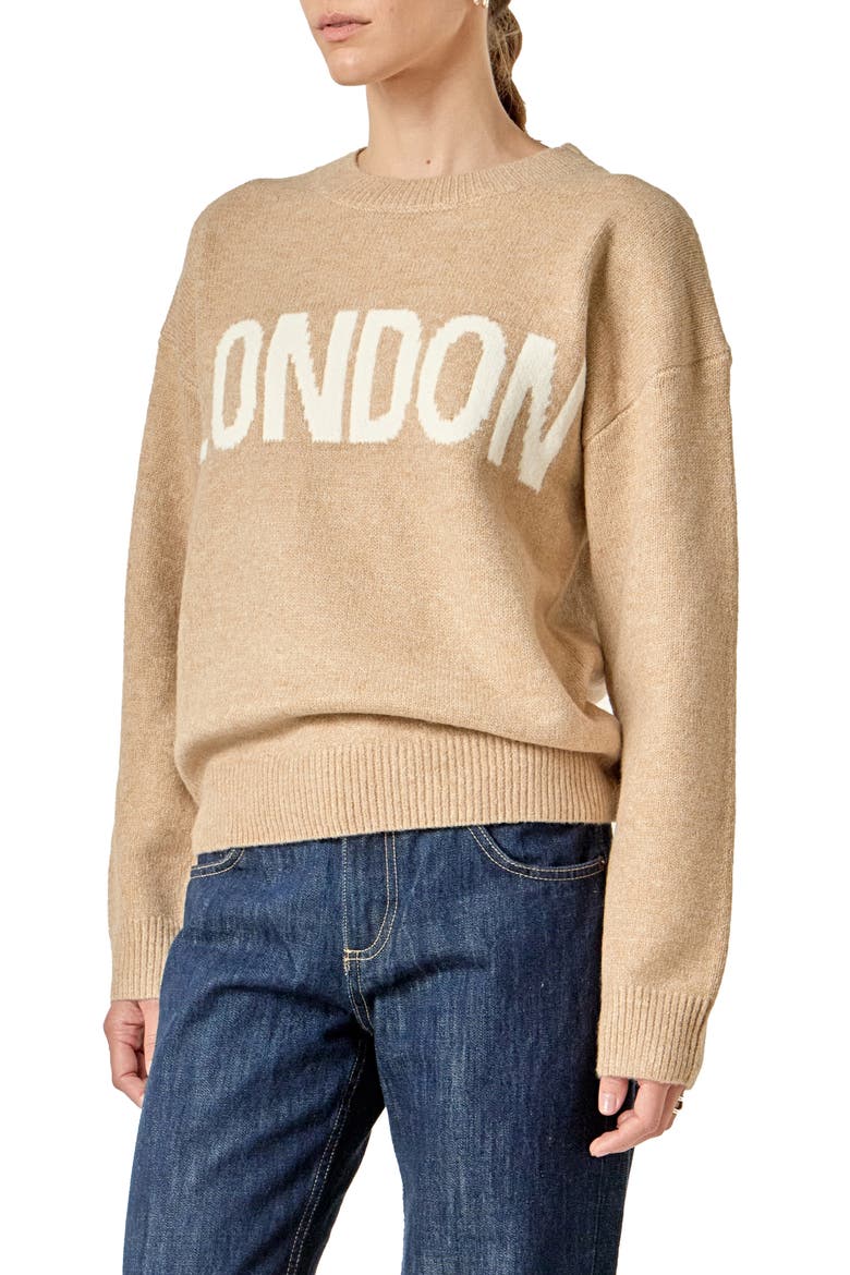 Lettering Sweater, Alternate, color, TAN/ WHITE
