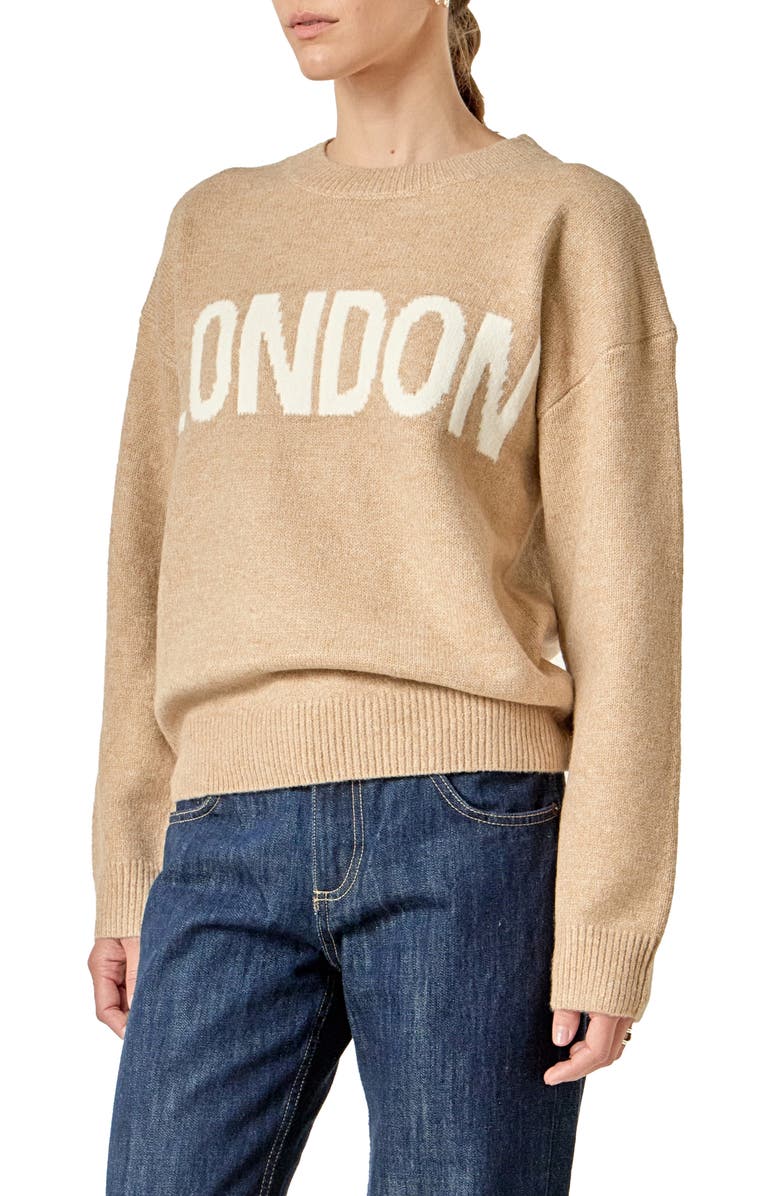 English Factory Lettering Sweater, Alternate, color, Tan/ White