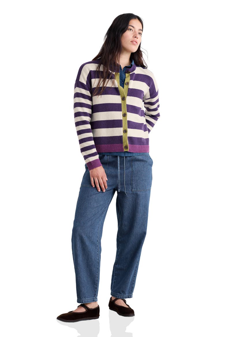 Pinwell Stripe Lambswool Blend Cardigan, Alternate, color, BRIGHT SHAPE DARK VIOLET MIX