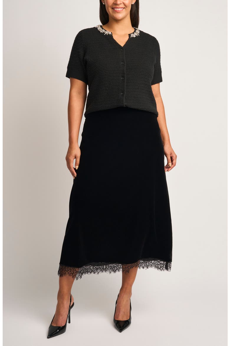 Embellished Short Sleeve Cardigan, Alternate, color, RICH BLACK
