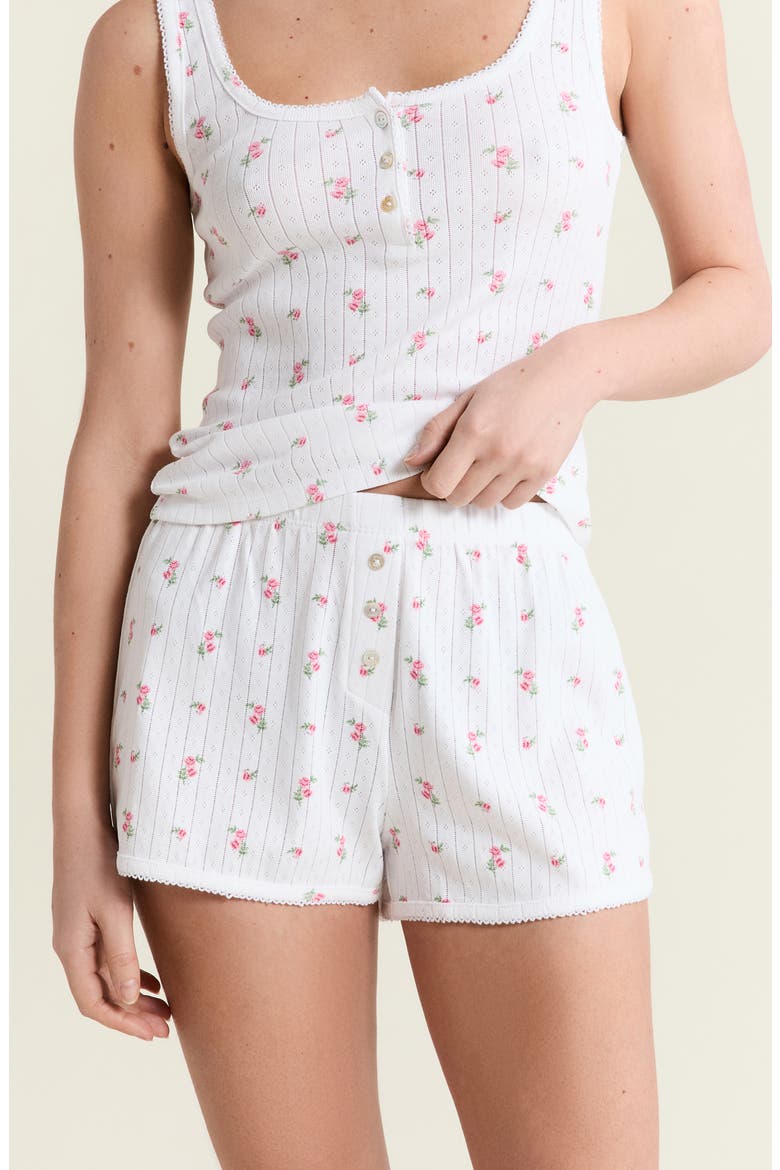 Katell Pointelle Cotton Pajama Shorts, Alternate, color, PRINT ECRU