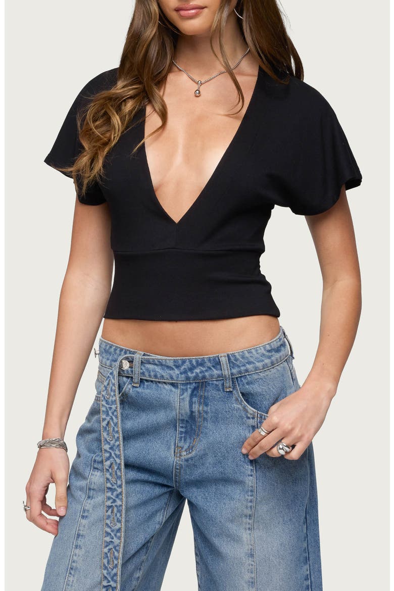 Mundy Deep V-Neck Crop Top, Main, color, BLACK
