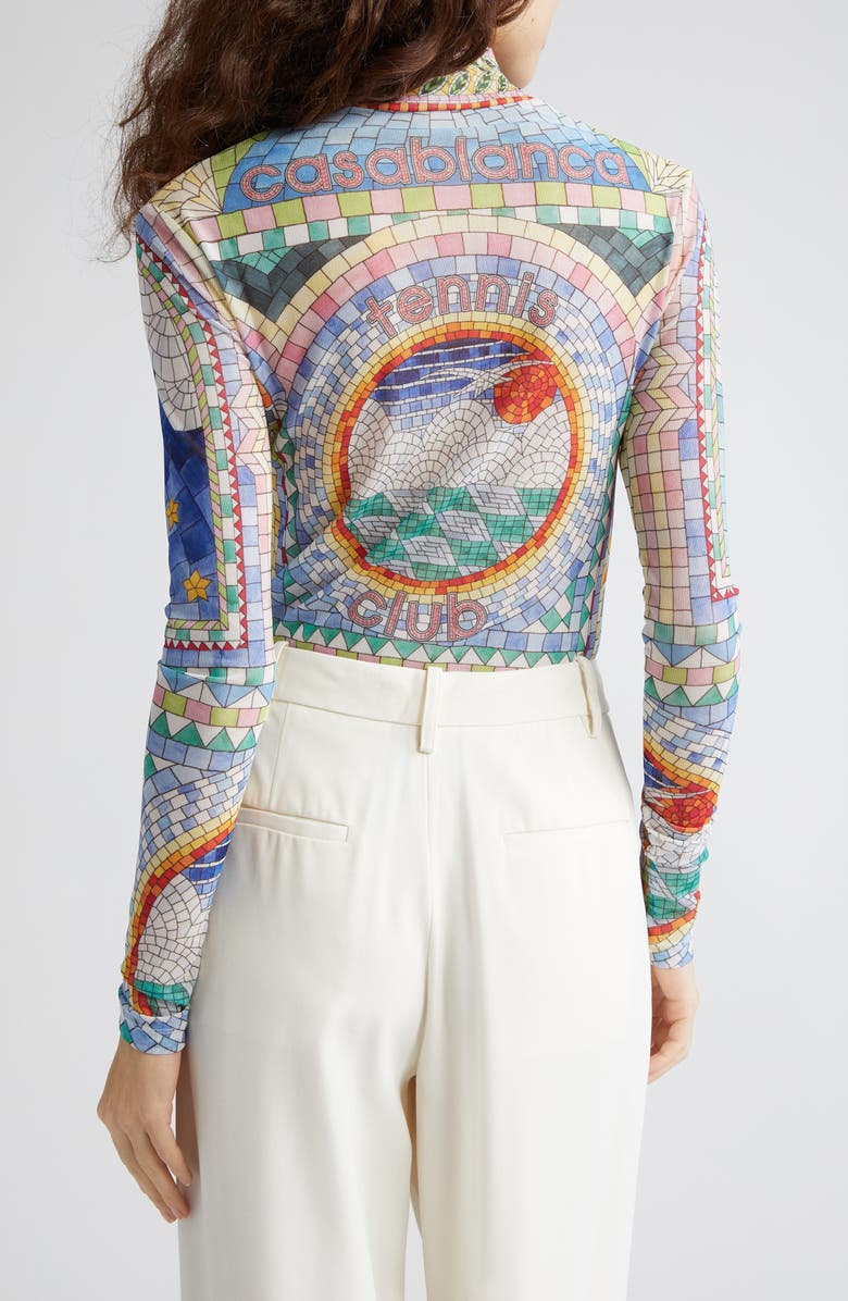 Casablanca Mosaic de Damas Print Mesh Turtleneck Top, Alternate, color, 