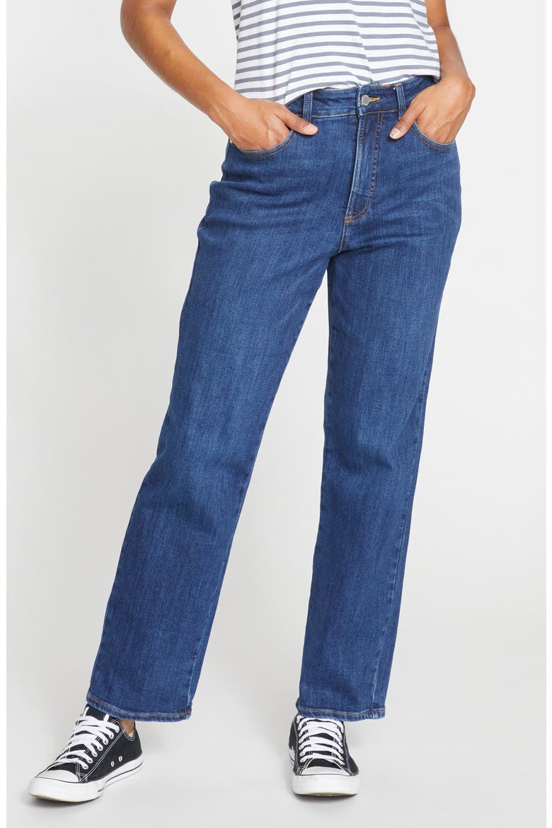 Donna High Waist Straight Leg Jeans, Main, color, STONEWASH INDIGO BLUE