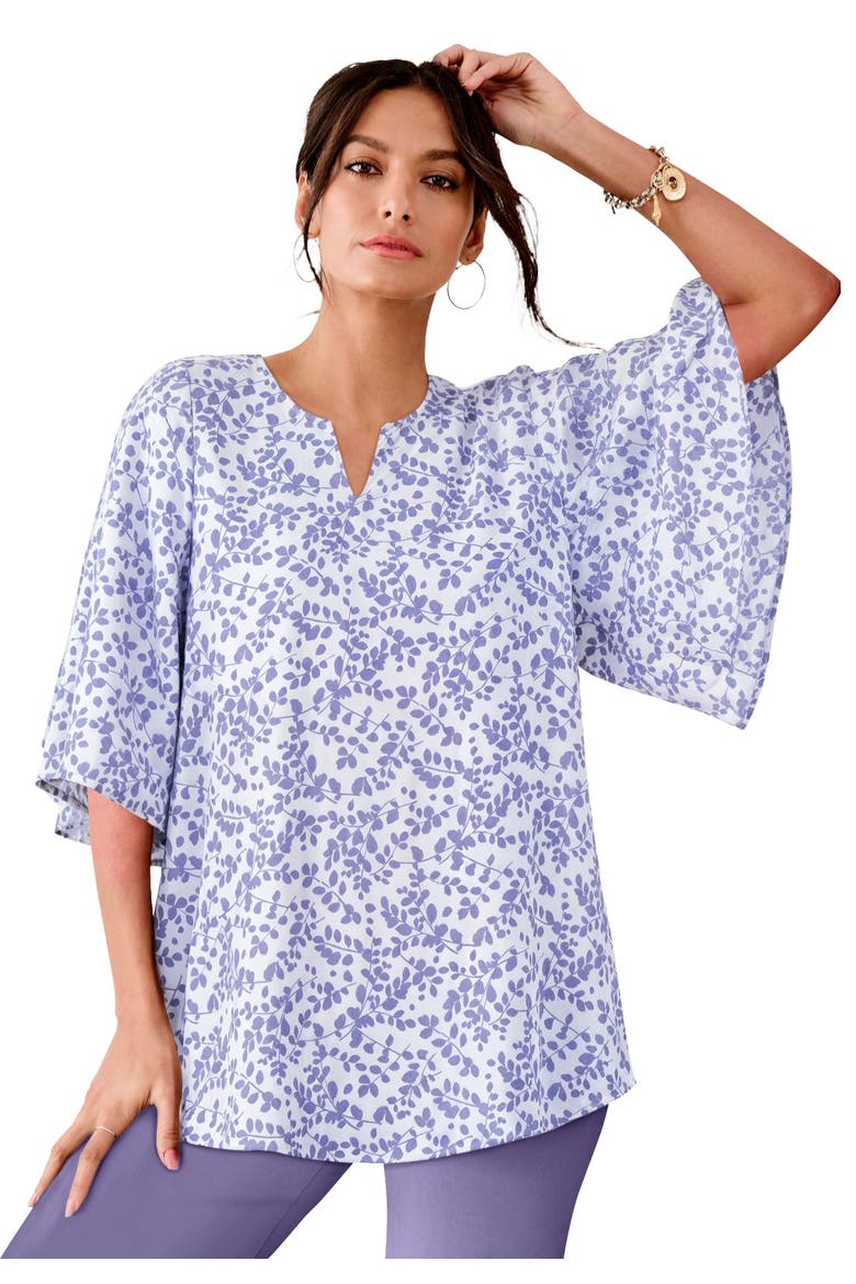 Notch Neck Flutter Sleeve Blouse, Main, color, DUSK LAVENDER LEAF