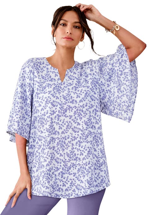 Notch Neck Flutter Sleeve Blouse