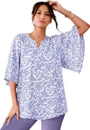 Roaman's Notch Neck Flutter Sleeve Blouse