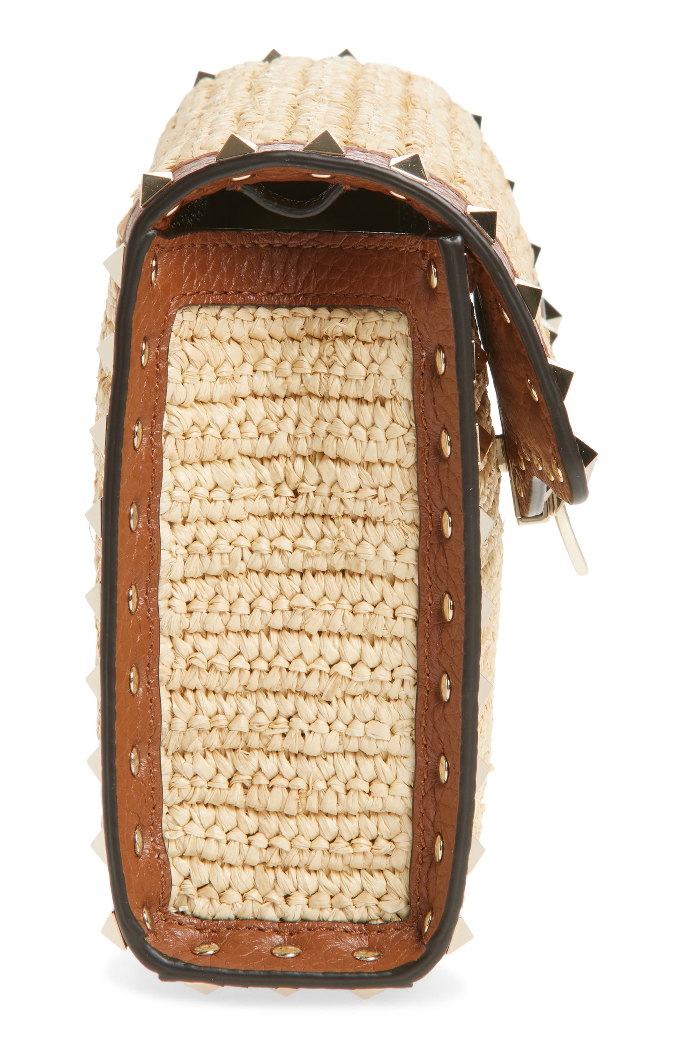 Valentino Garavani Small Rockstud Raffia Crochet Shoulder Bag, Alternate, color, Natural