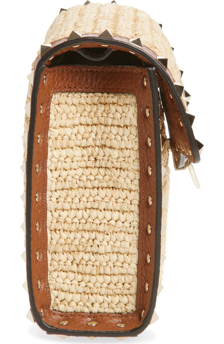 Valentino Garavani Small Rockstud Raffia Crochet Shoulder Bag, Alternate, color, Natural