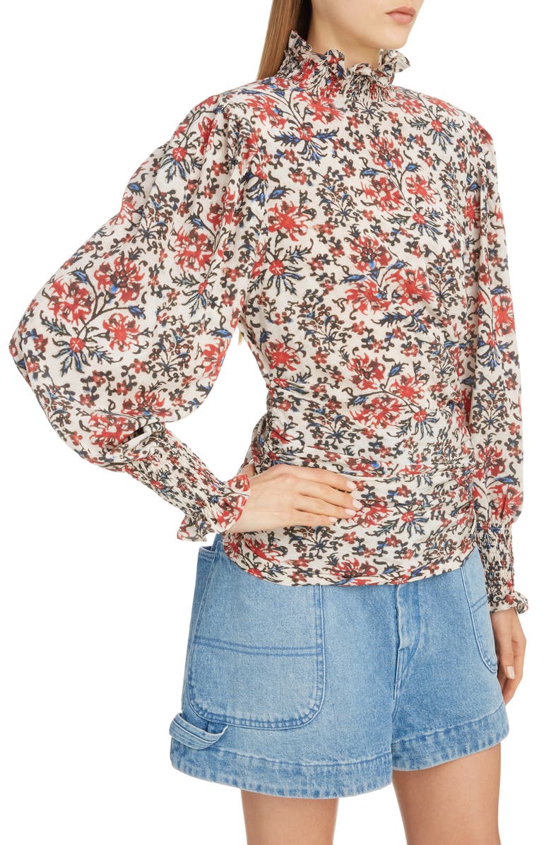 Isabel Marant Floral High Neck Stretch Silk Blouse, Alternate, color,